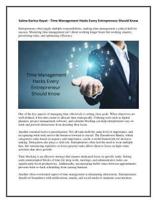 Salma Karina Hayat - Time Management Hacks Every Entrepreneur Should Know