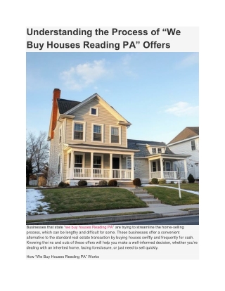 Understanding the Process of “We Buy Houses Reading PA” Offers