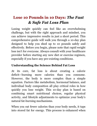 Lose 10 Pounds in 10 Days_ The Fast & Safe Fat Loss Plan