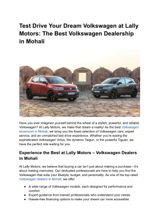 Test Drive Your Dream Volkswagen at Lally Motors_ The Best Volkswagen Dealership in Mohali