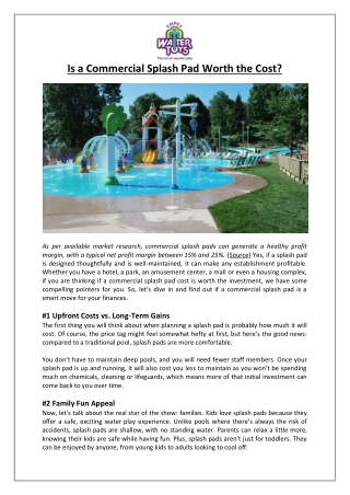 Empex Watertoys® - Is a Commercial Splash Pad Worth the Cost