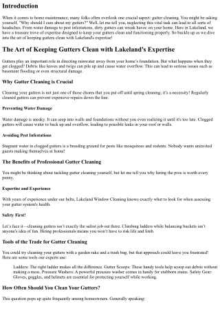 The Art of Keeping Gutters Clean with Lakeland's Expertise