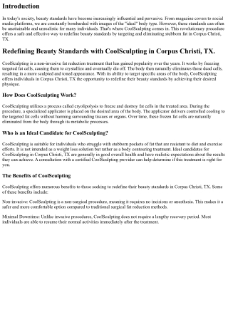 Redefining Beauty Standards with CoolSculpting in Corpus Christi, TX.