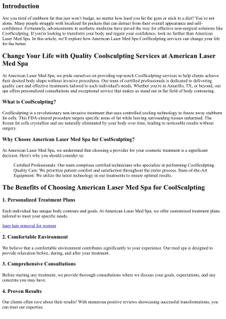 Change Your Life with Quality Coolsculpting Services at American Laser Med Spa