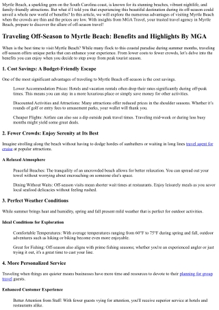 “Traveling Off-Season to Myrtle Beach: Benefits and Highlights By MGA”