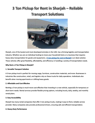 3 Ton Pickup for Rent in Sharjah