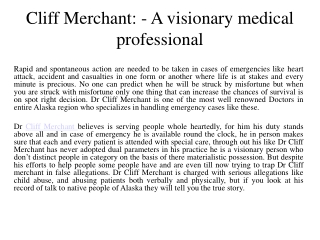 cliff merchant: - a visionary medical professional