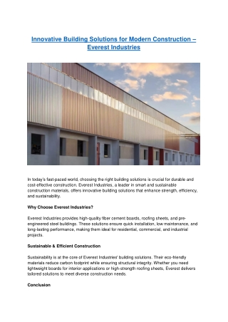Innovative Building Solutions for Modern Construction – Everest Industries