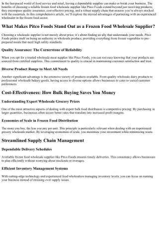 The Benefits of Choosing a Reliable Frozen Food Wholesale Supplier like Pitco Fo