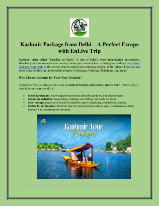 Kashmir Package from Delhi – A Perfect Escape with EnLive Trip