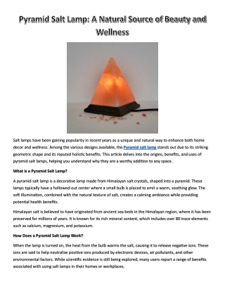 Pyramid Salt Lamp: A Natural Source of Beauty and Wellness