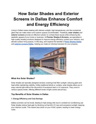 How Solar Shades and Exterior Screens in Dallas Enhance Comfort and Energy Efficiency