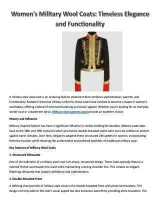 Women's Military Wool Coats: Timeless Elegance and Functionality