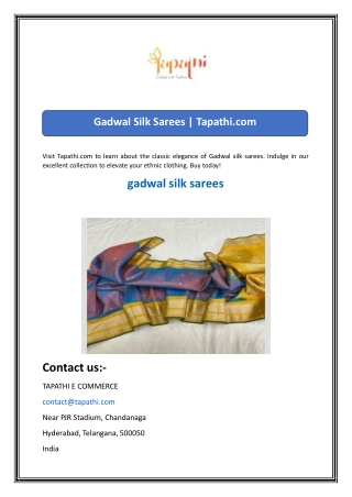 Gadwal Silk Sarees  Tapathi