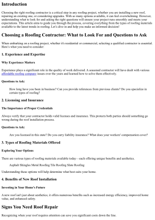 Choosing a Roofing Contractor: What to Look For and Questions to Ask