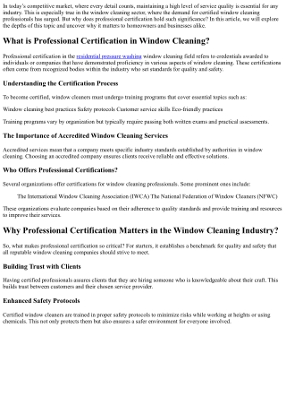 Why Professional Certification Matters in the Window Cleaning Industry?