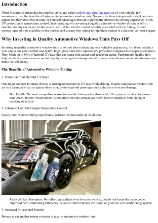 Why Investing in Quality Automotive Windows Tints Pays Off