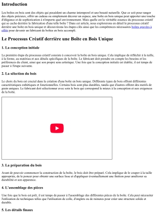 Le Processus Créatif derrière une Boîte en Bois Unique
