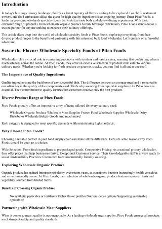 Savor the Flavor: Wholesale Specialty Foods at Pitco Foods.