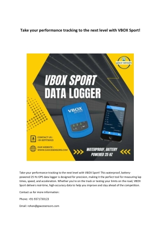 Take your performance tracking to the next level with VBOX Sport!