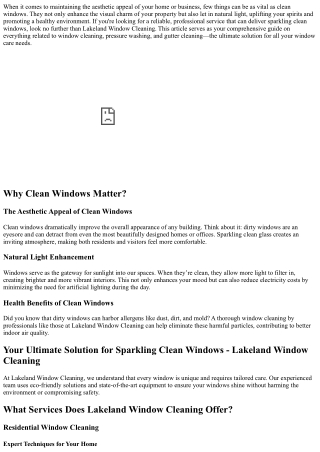 Your Ultimate Solution for Sparkling Clean Windows - Lakeland Window Cleaning
