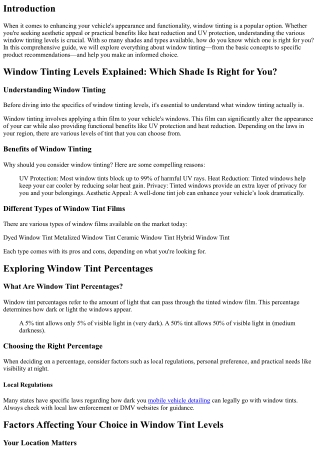Window Tinting Levels Explained: Which Shade Is Right for You?