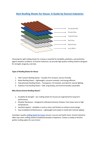 Best Roofing Sheets for House - A Guide by Everest Industries