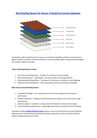 Best Roofing Sheets for House - A Guide by Everest Industries