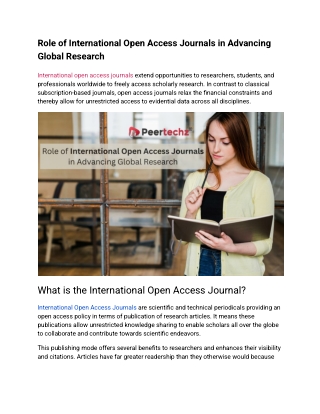 Role of International Open Access Journals in Advancing Global Research