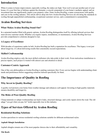 Avalon Roofing: Elevating the Standards of Quality and Care