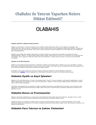 OlaBahis ile Yatırım Yaparken Nelere Dikkat Edilmeli