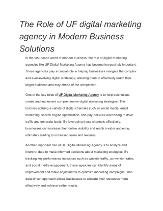 The Role of UF digital marketing agency in Modern Business Solutions