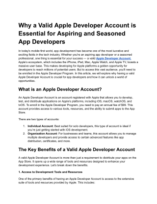 Why a Valid Apple Developer Account is Essential for Aspiring and Seasoned App Developers