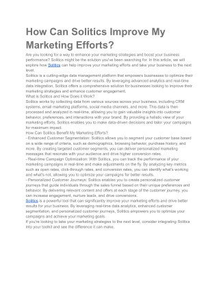 How Can Solitics Improve My Marketing Efforts