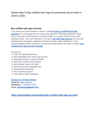 Easiest Way To Buy Verified Cash App Accounts best sell provider In 2025 to 2026