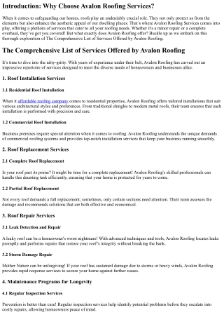 The Comprehensive List of Services Offered by Avalon Roofing.