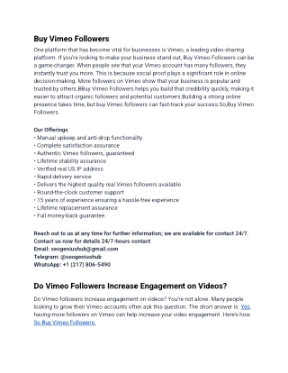 Buy Vimeo Followers | 100% Authentic & Active Vimeo Users