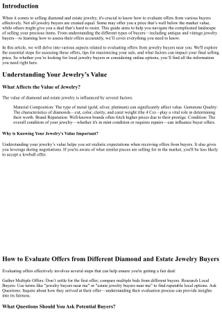How to Evaluate Offers from Different Diamond and Estate Jewelry Buyers