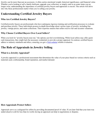 Why Certified Jewelry Buyers & Appraisals Matter When Selling