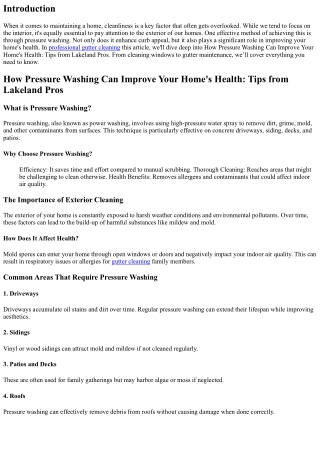 How Pressure Washing Can Improve Your Home's Health: Tips from Lakeland Pros
