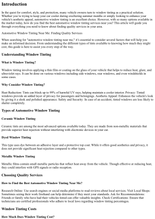 Automotive Window Tinting Near Me: Finding Quality Services