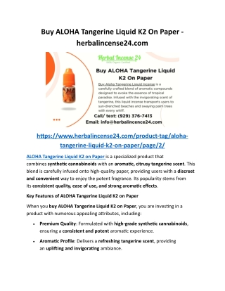 Buy ALOHA Tangerine Liquid K2 On Paper - herbalincense24