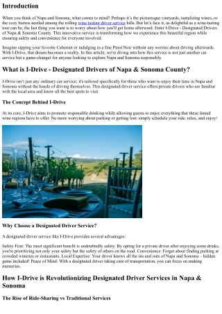 How I-Drive is Revolutionizing Designated Driver Services in Napa & Sonoma
