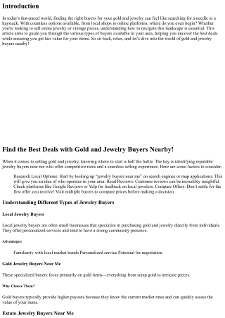 Find the Best Deals with Gold and Jewelry Buyers Nearby!