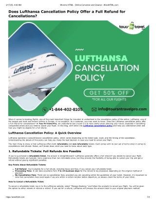 Does Lufthansa cancellation policy offer a full refund for cancellations?