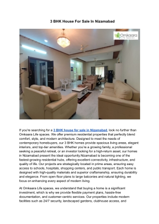 3 BHK House For Sale In Nizamabad | Omkaara Life spaces