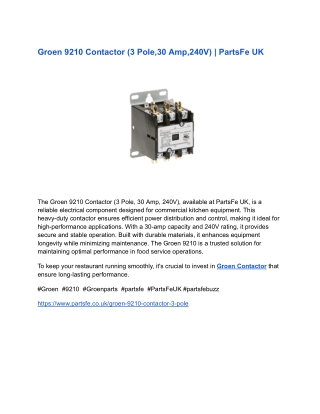 Groen 9210 Contactor (3 Pole,30 Amp,240V) _ PartsFe UK