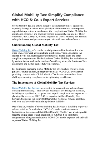 Global Mobility Tax: Simplify Compliance with HCO & Co.’s Expert Services