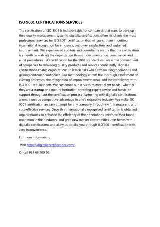ISO 9001 CERTIFICATIONS SERVICES