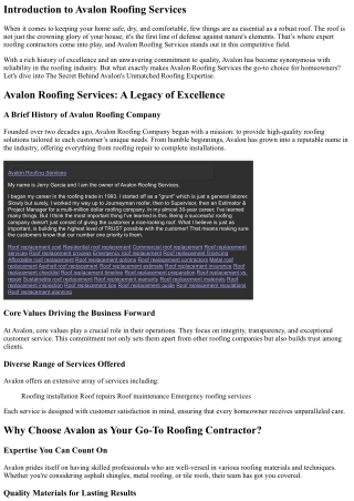 The Secret Behind Avalon's Unmatched Roofing Expertise